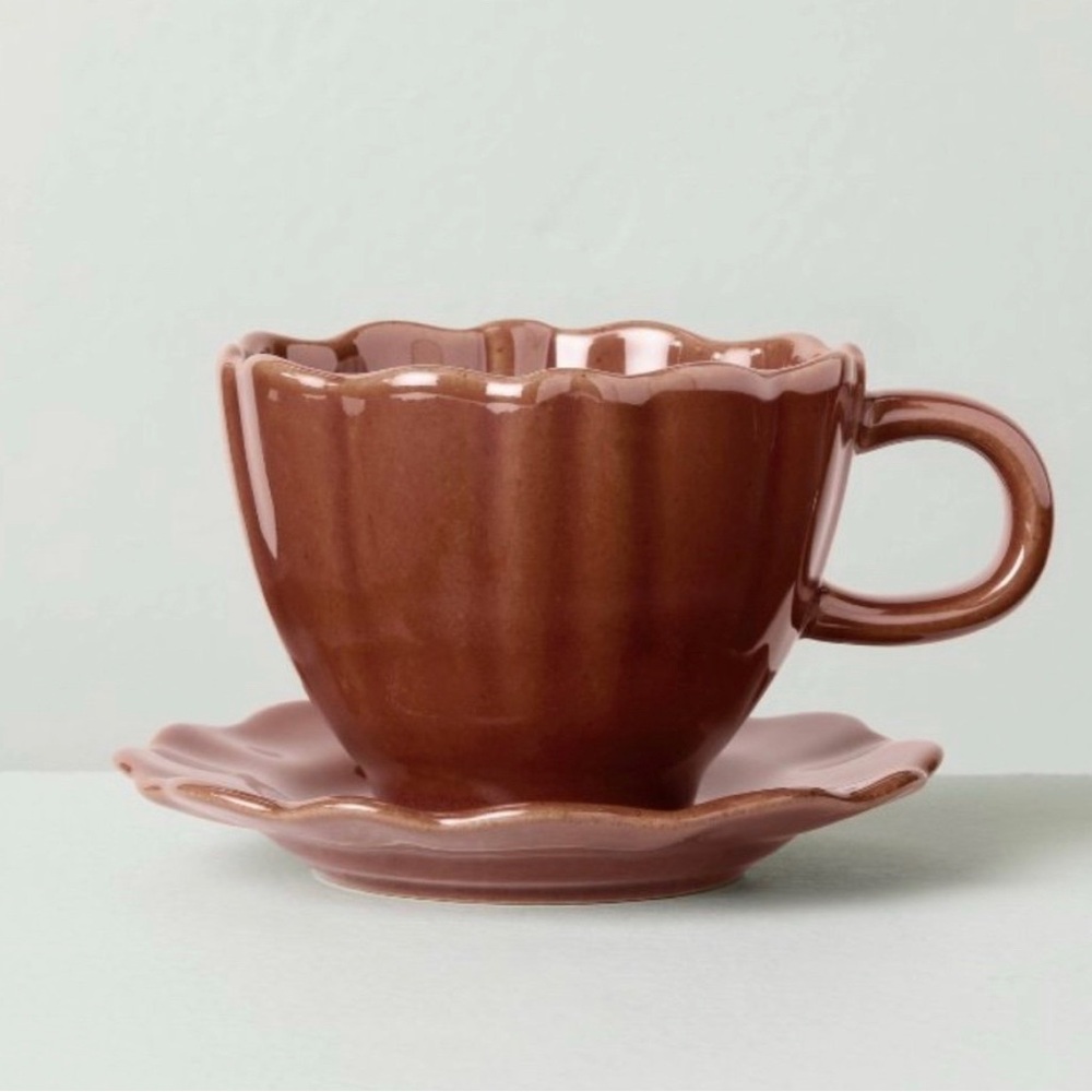 Hearth & Hand Magnolia 5oz Scalloped Stoneware Espresso Cup & Saucer Set Brown